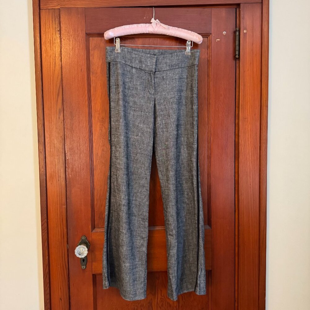 Gray Linen Pants with Side Trim